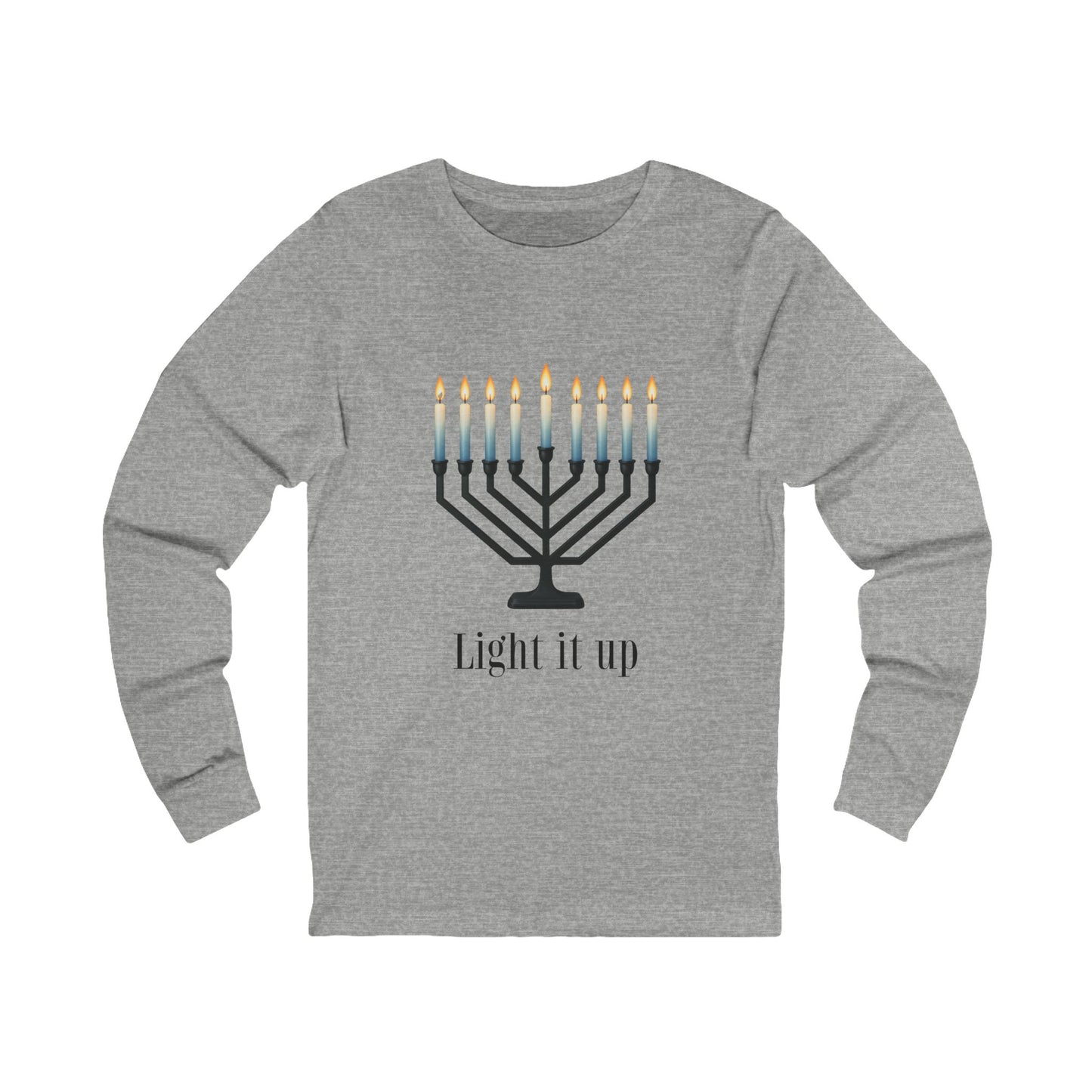 Light it Up Menorah Hanukkah Long Sleeve Tee (Unisex S-2XL)