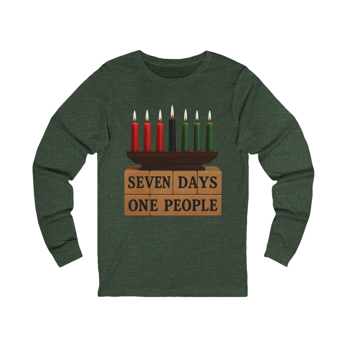 Seven Days, One People Kinara Long-Sleeve Tee - Kwanzaa (Unisex S–2XL)