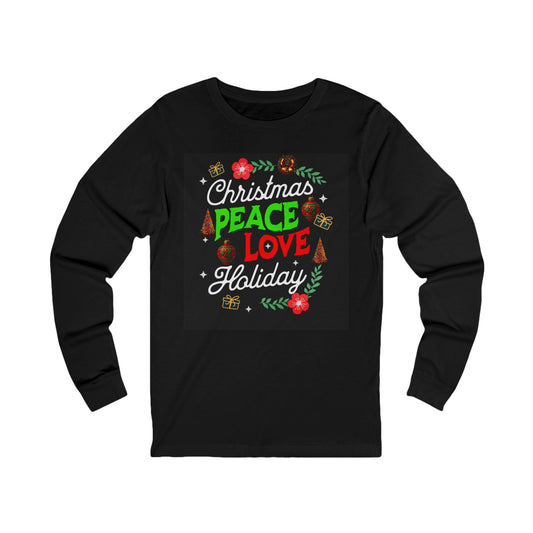 Peace, Love, and Holidays Festive Wreath Long-Sleeve Tee (Unisex S-2XL)