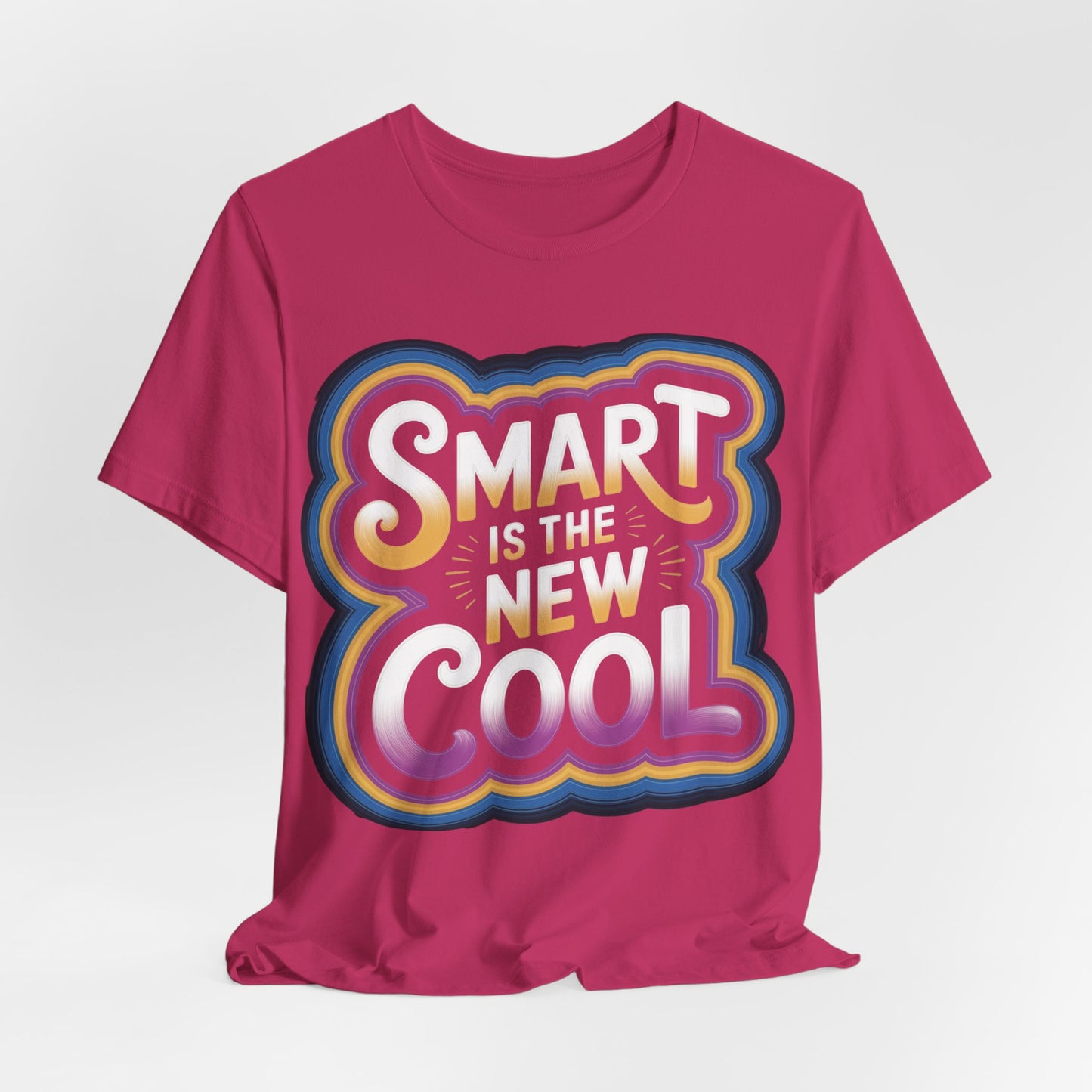 Smart Is the New Cool back-to-school graphic tee in vibrant berry color.
