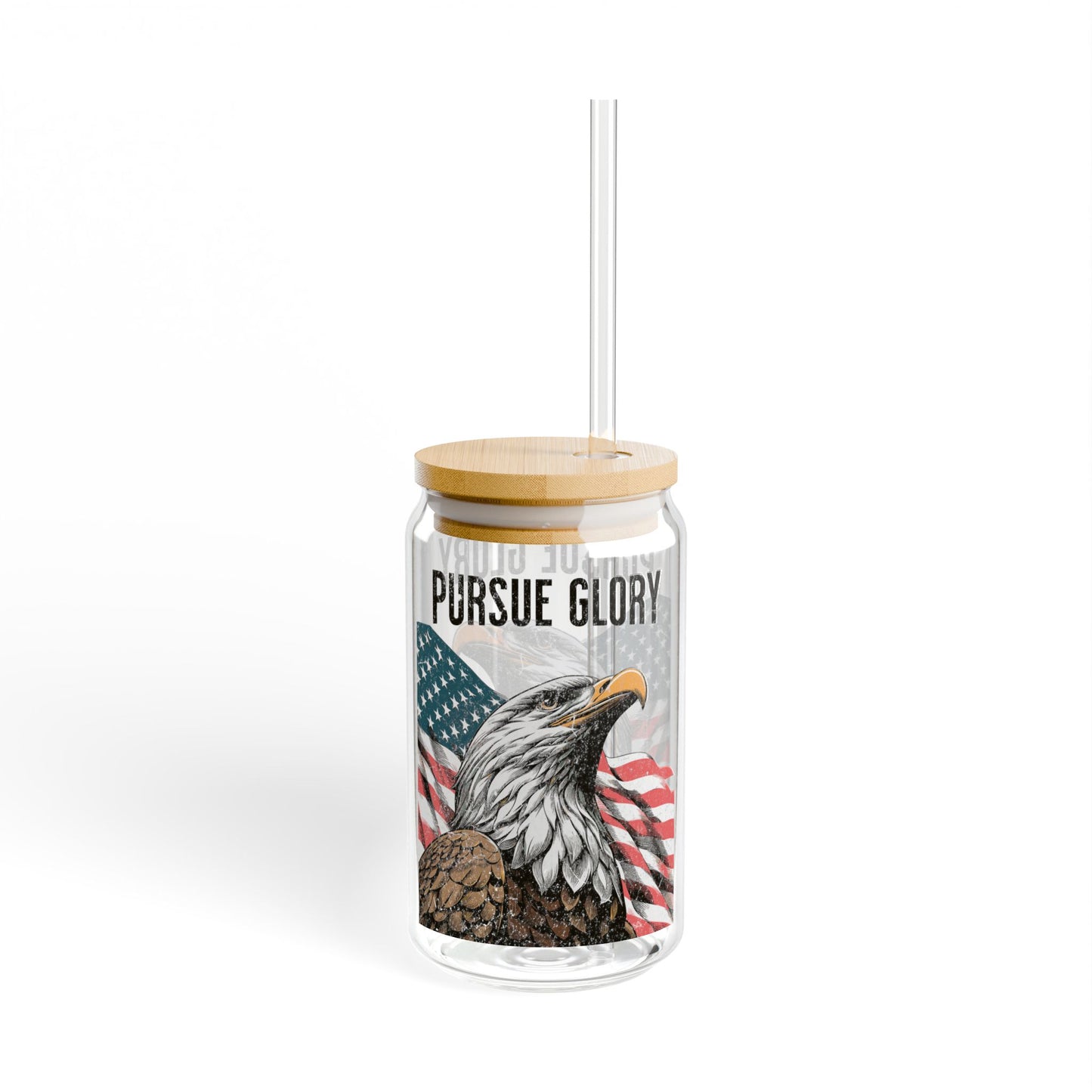 Pursue Glory Eagle & American Flag Sipper Glass with Straws