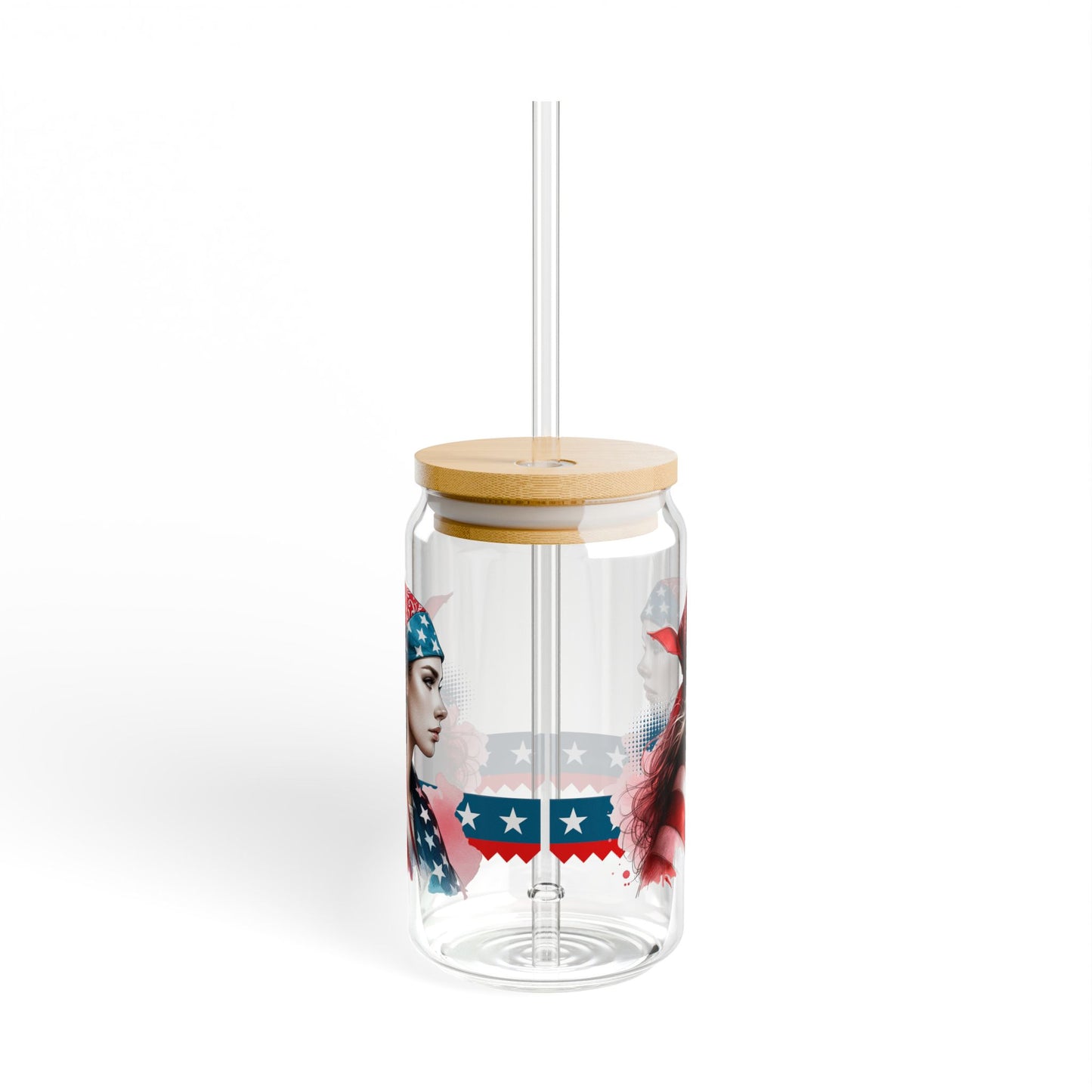 Red, White & Blue Patriotic Woman Sipper Glass with Straw