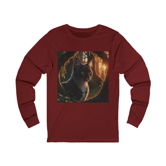 Whimsical cat graphic tee featuring an enchanting cat design on a cozy maroon tee.