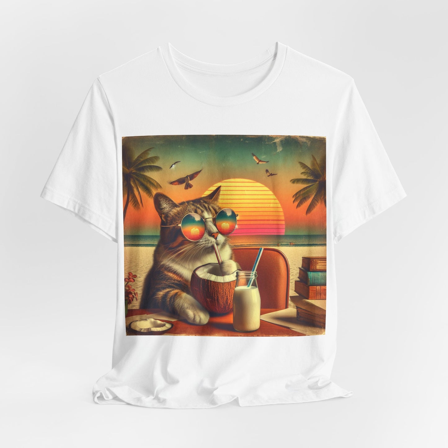 Tropical Cat Relaxation – Summer Vibes Beach Graphic Tee (Unisex, S–3XL)