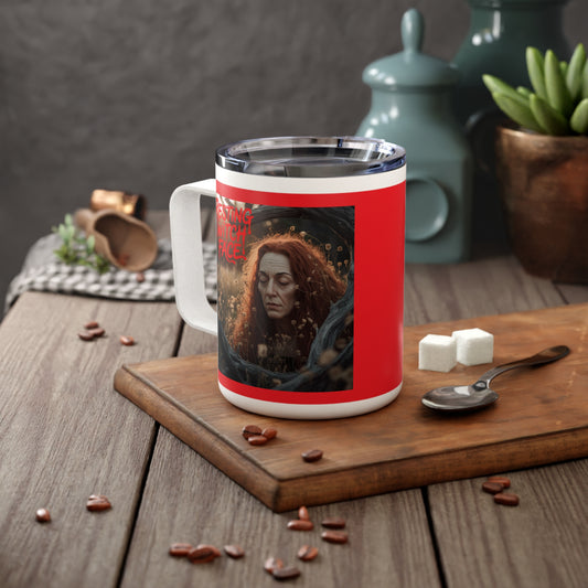 Resting Witch Face Insulated Mug, 10oz, with spooky design perfect for coffee at home or office.