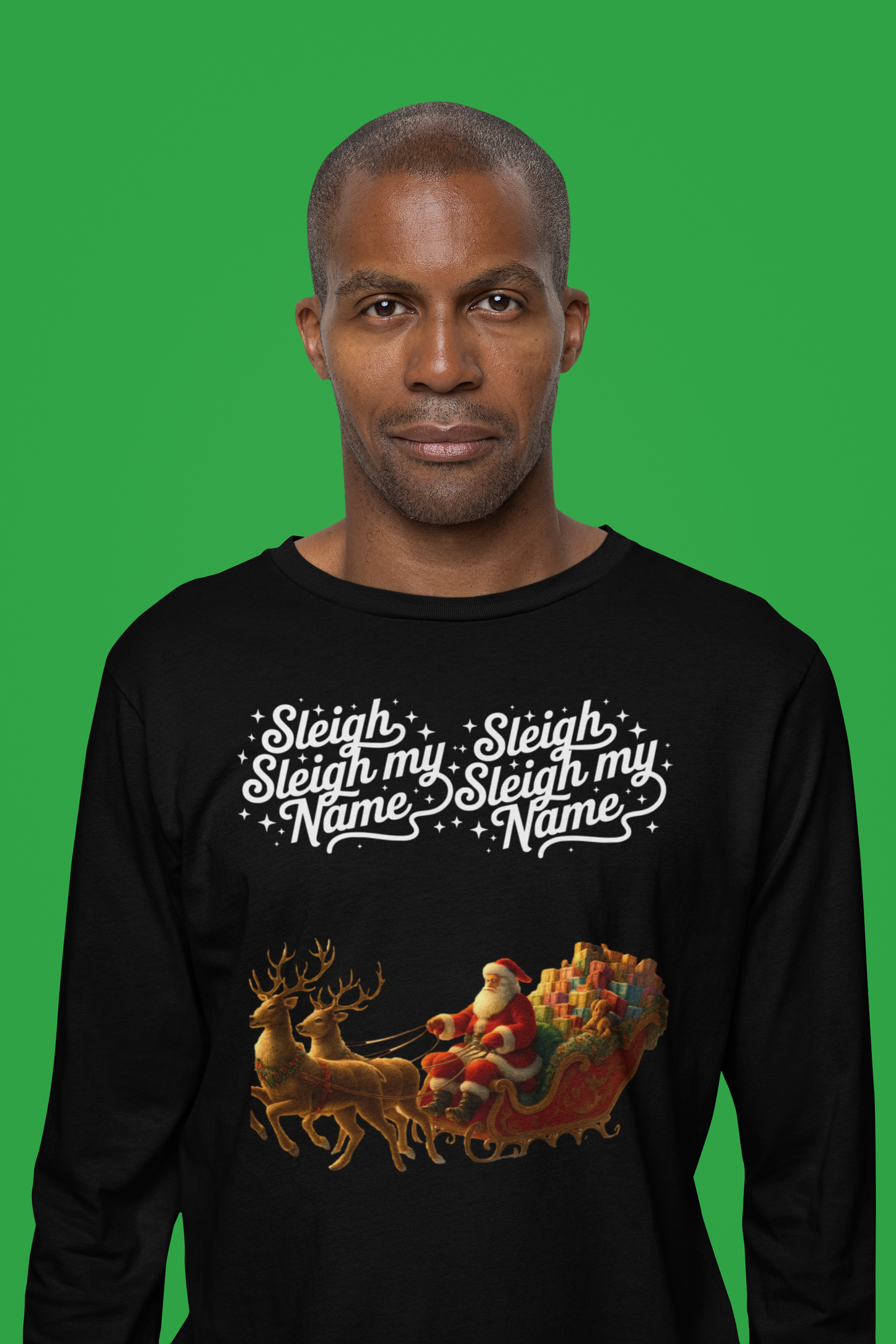 Sleigh My Name Vintage Santa Long-Sleeve Tee (Unisex S-2XL)