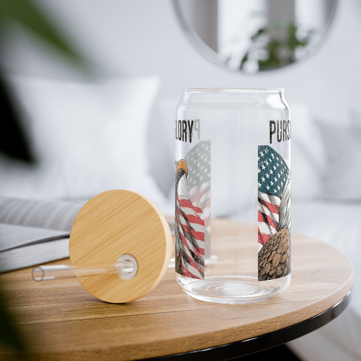Pursue Glory Eagle & American Flag Sipper Glass with Straws
