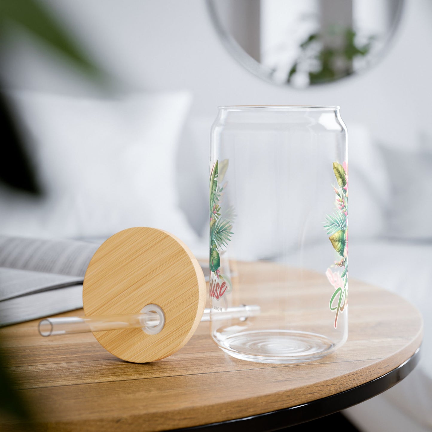 Tropical Paradise Sipper Glass with Bamboo Lid