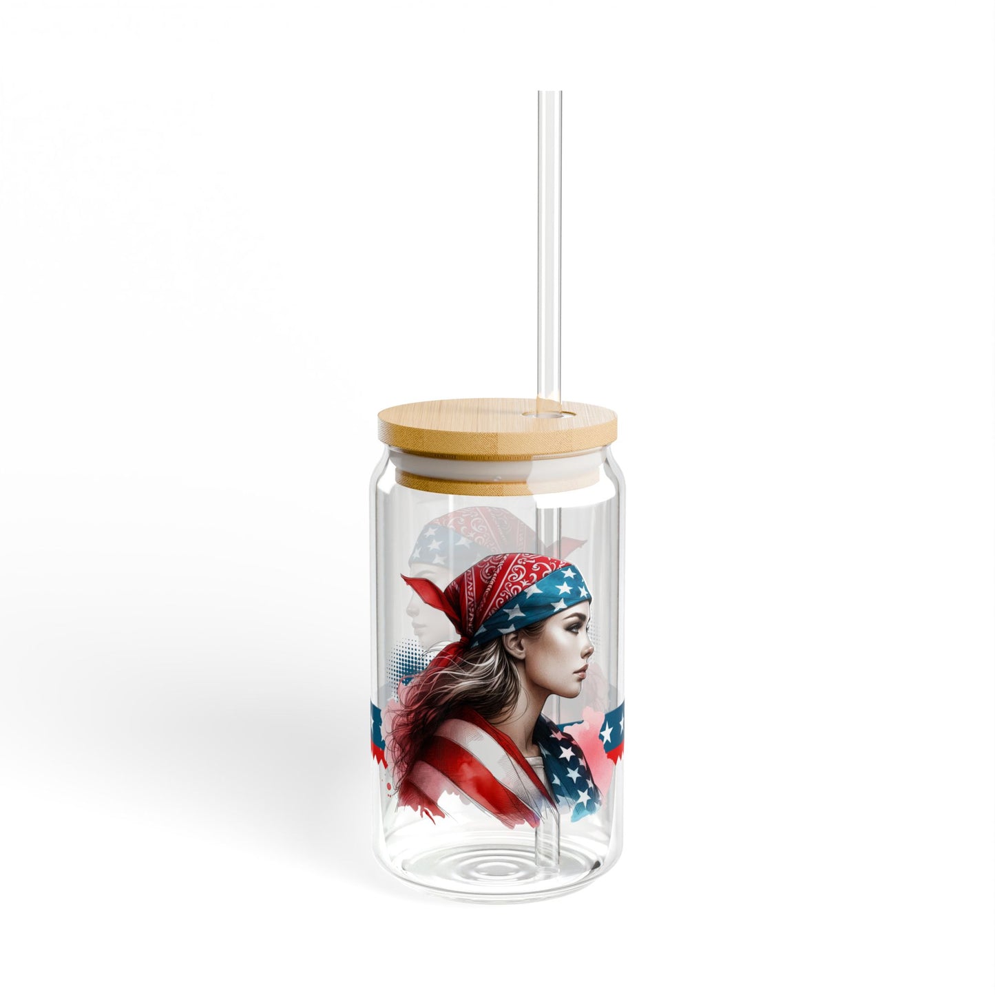 Red, White & Blue Patriotic Woman Sipper Glass with Straw
