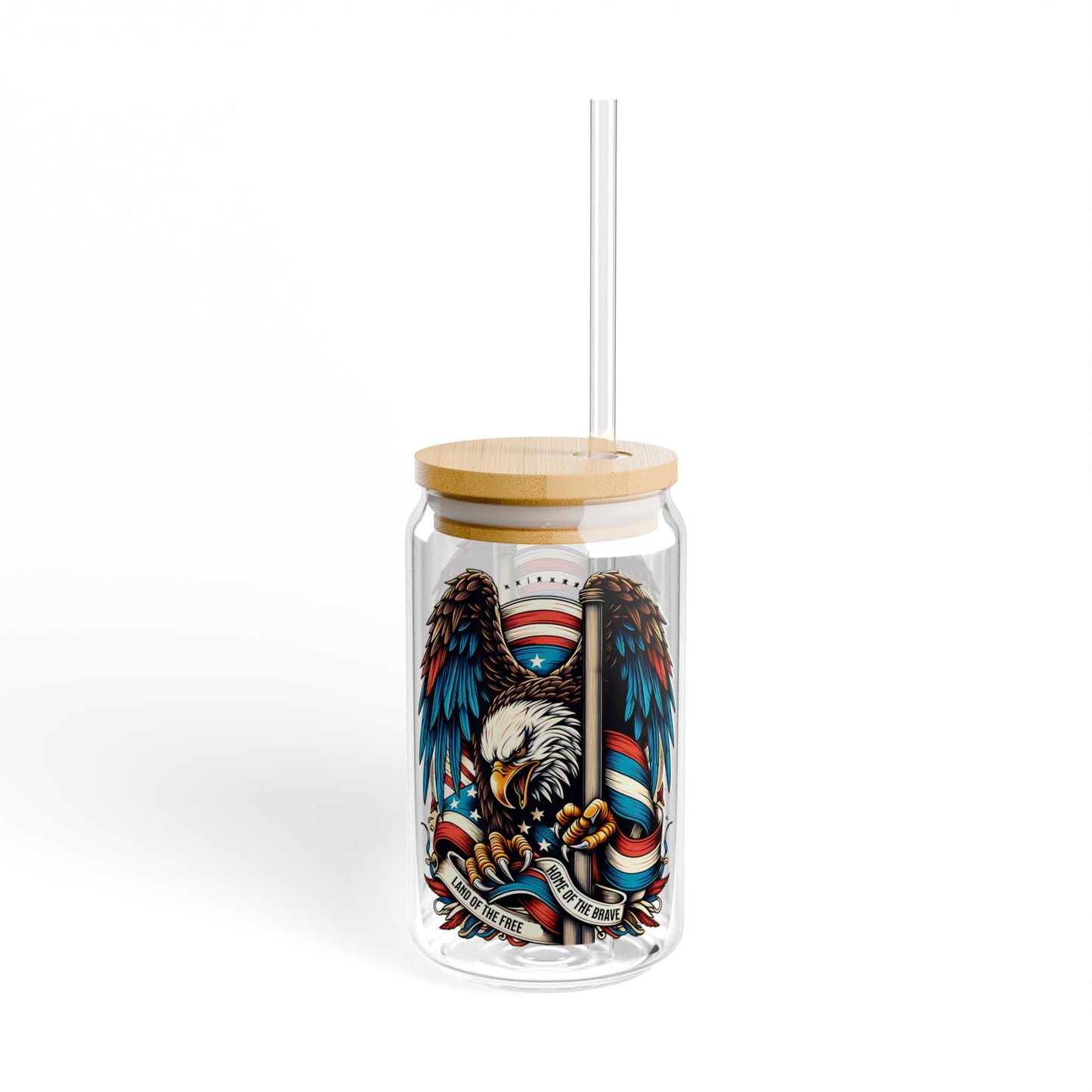 Patriotic Eagle Sipper Glass with Straw
