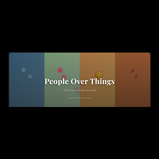 Four seasons represented as gradient backgrounds with trees and seasonal elements, symbolizing togetherness through all seasons of life.