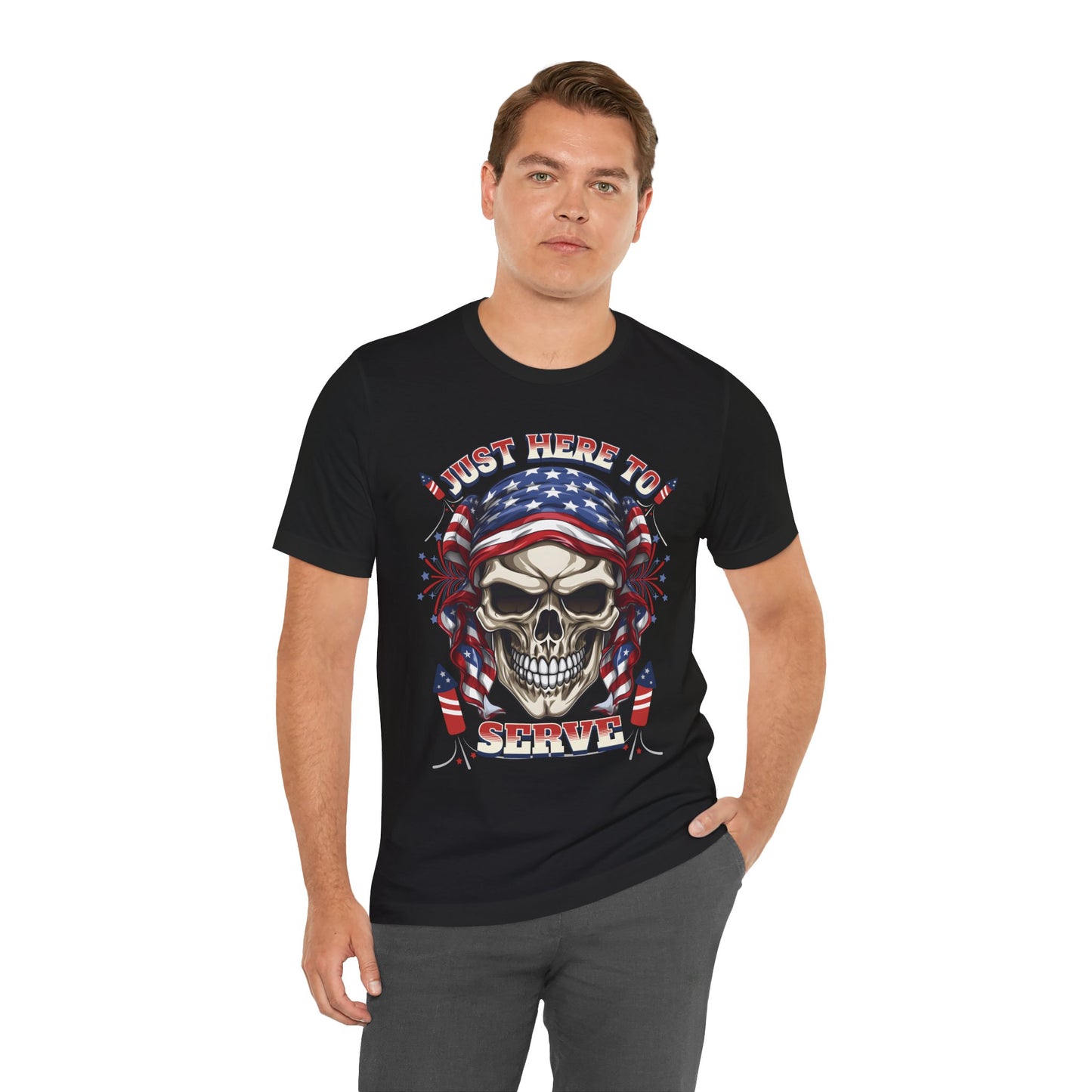 Here to Serve Patriotic Skull Graphic Tee