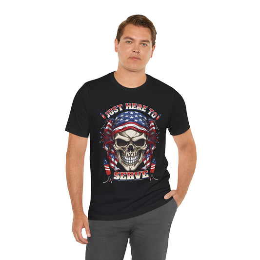 Here to Serve Patriotic Skull Graphic Tee