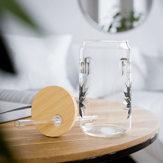 Floral Sipper Glass with Bamboo Lid
