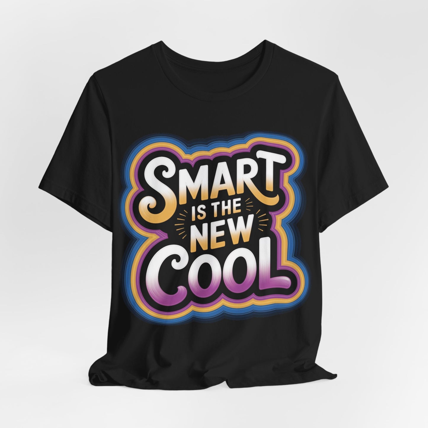 Smart Is the New Cool back-to-school graphic tee in black, featuring colorful typography design for stylish comfort.