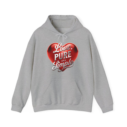 Gray hoodie with a red heart design and text on a white background