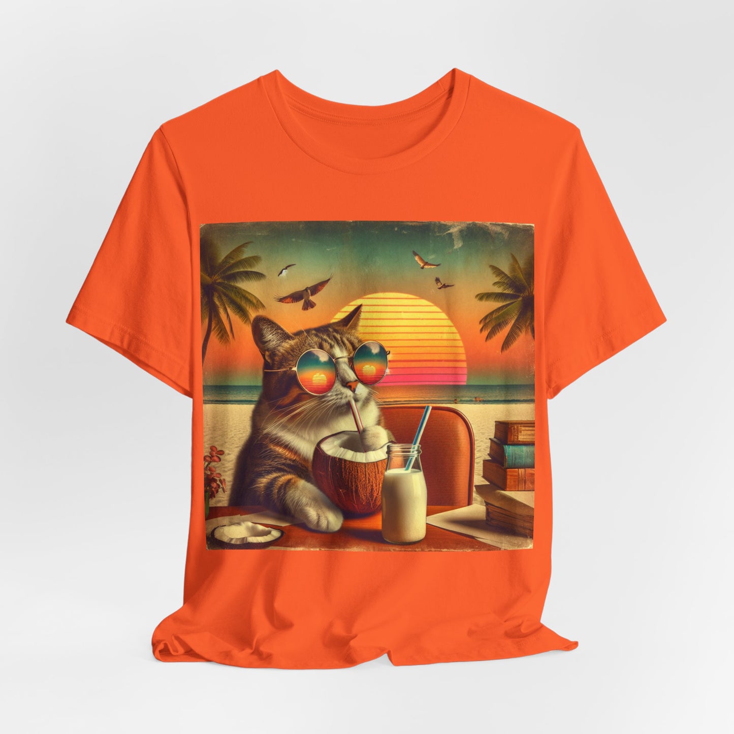 Tropical Cat Relaxation – Summer Vibes Beach Graphic Tee (Unisex, S–3XL)