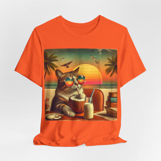 Tropical Cat Relaxation – Summer Vibes Beach Graphic Tee (Unisex, S–3XL)