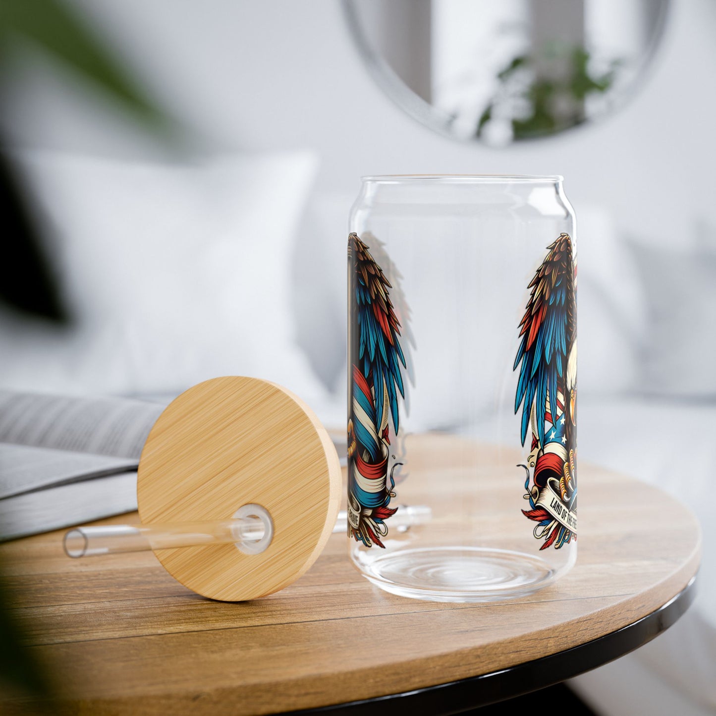 Patriotic Eagle Sipper Glass with Straw
