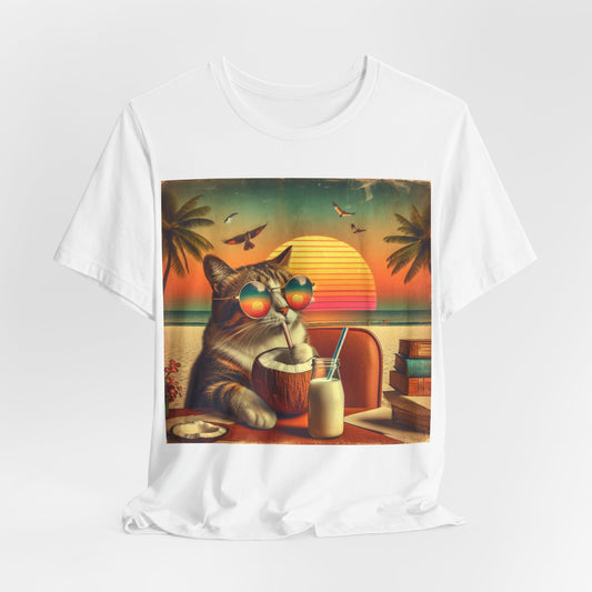 Tropical Cat Relaxation – Summer Vibes Beach Graphic Tee (Unisex, S–3XL)