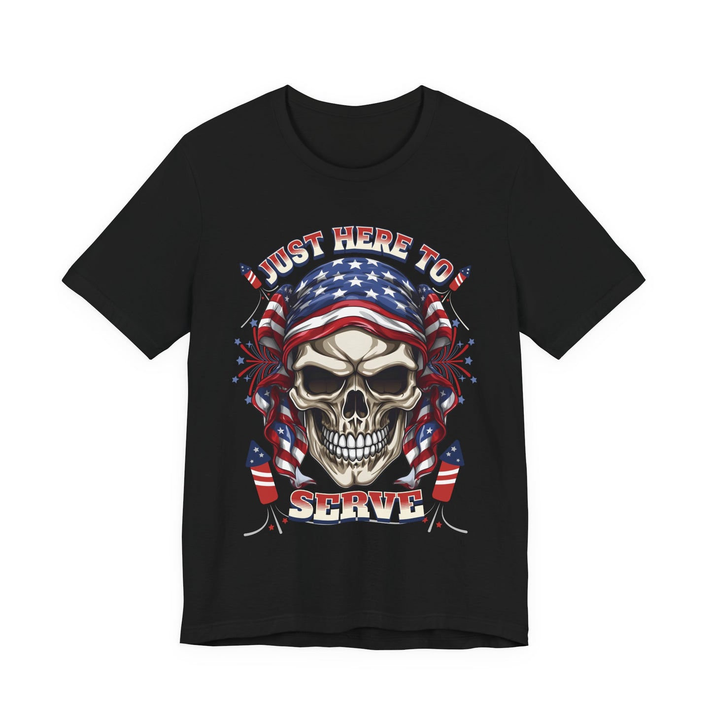 Here to Serve Patriotic Skull Graphic Tee