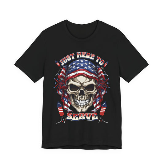 Here to Serve Patriotic Skull Graphic Tee