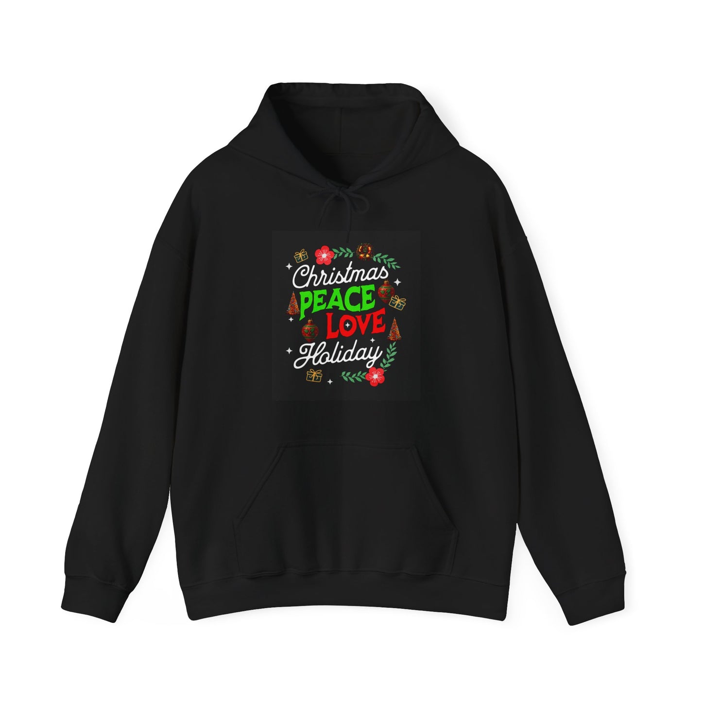 Peace, Love, and Holidays Festive Wreath Hoodie (Unisex S-5XL)