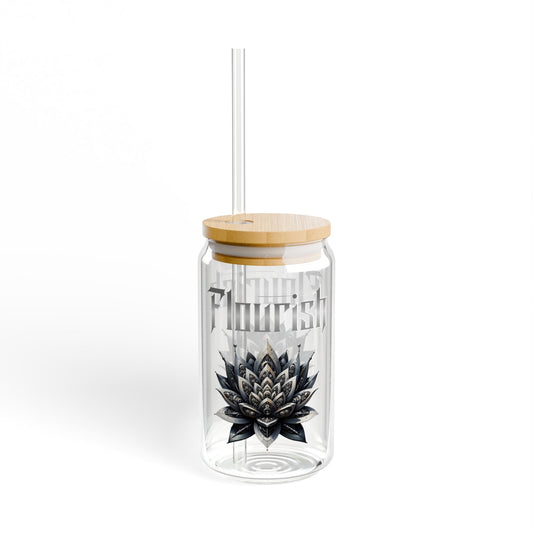 Floral Sipper Glass with Bamboo Lid