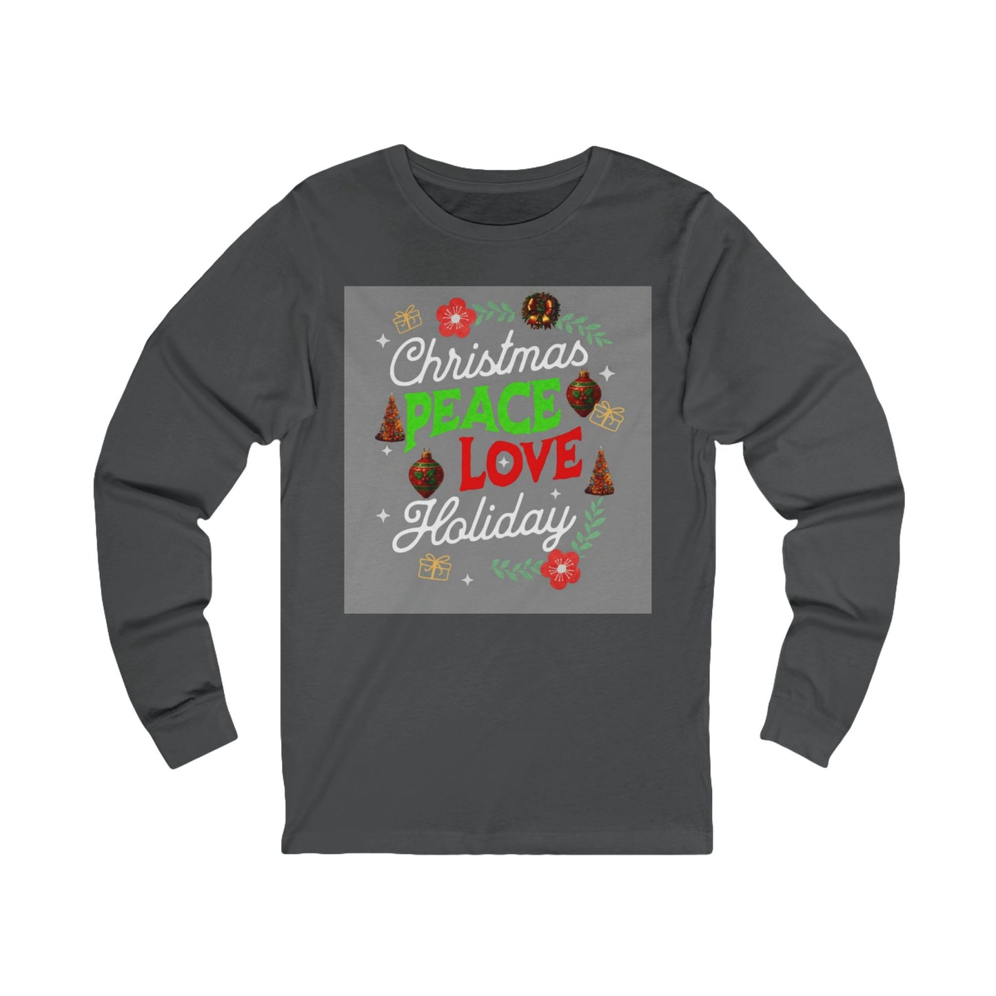 Peace, Love, and Holidays Festive Wreath Long-Sleeve Tee (Unisex S-2XL)