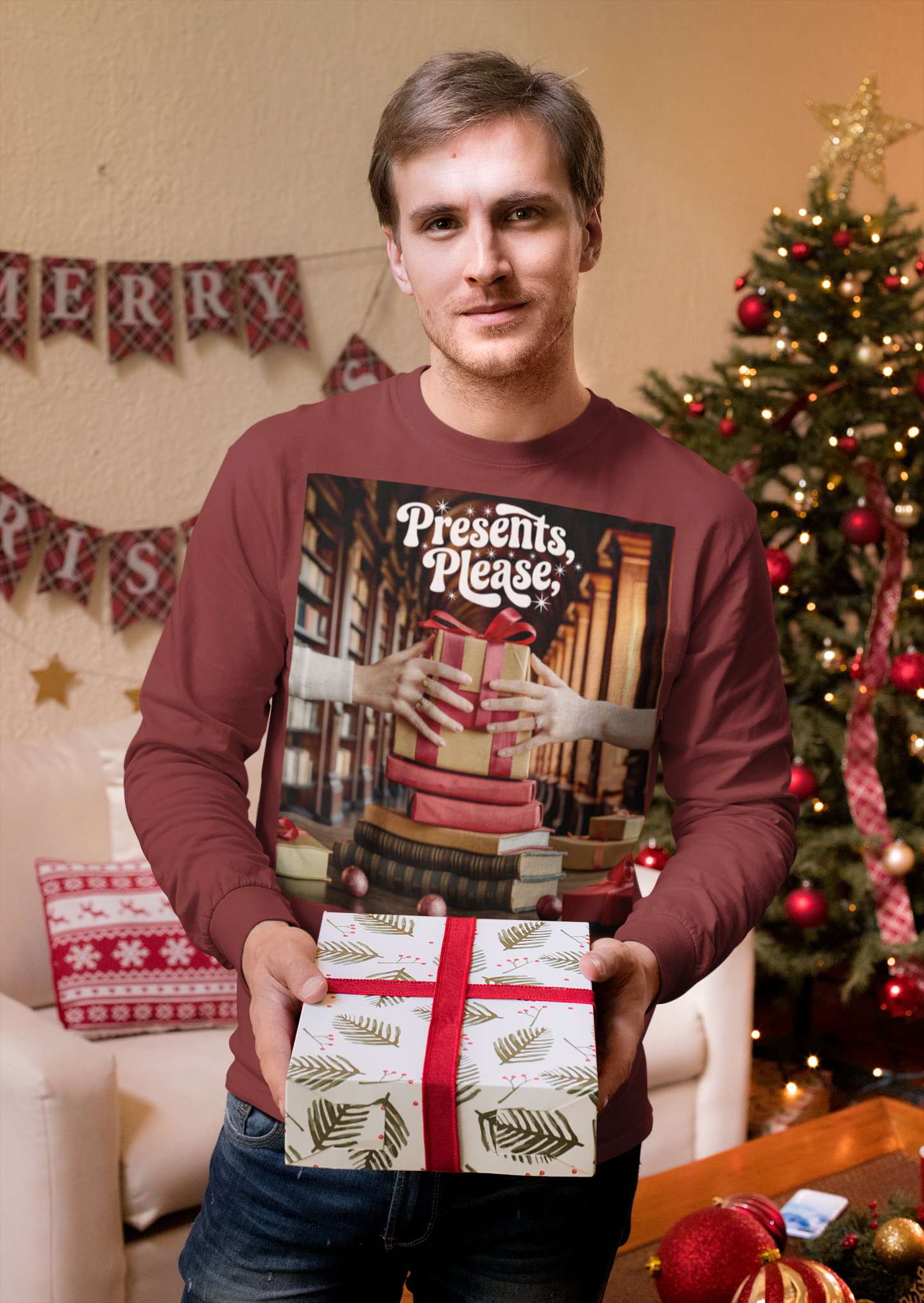 Presents, Please Library Gift Long-Sleeve Tee (Unisex S-2XL)