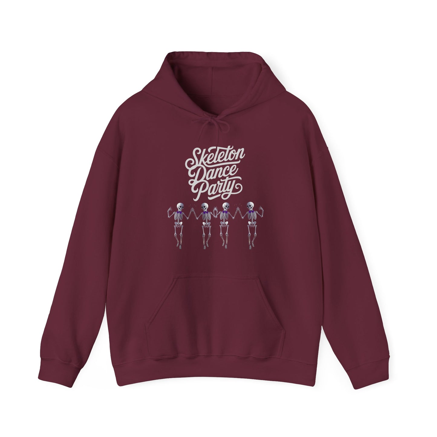 Halloween Dancing Skeleton Hoodie featuring fun skeleton graphics and cozy design for spooky celebrations with marron background.