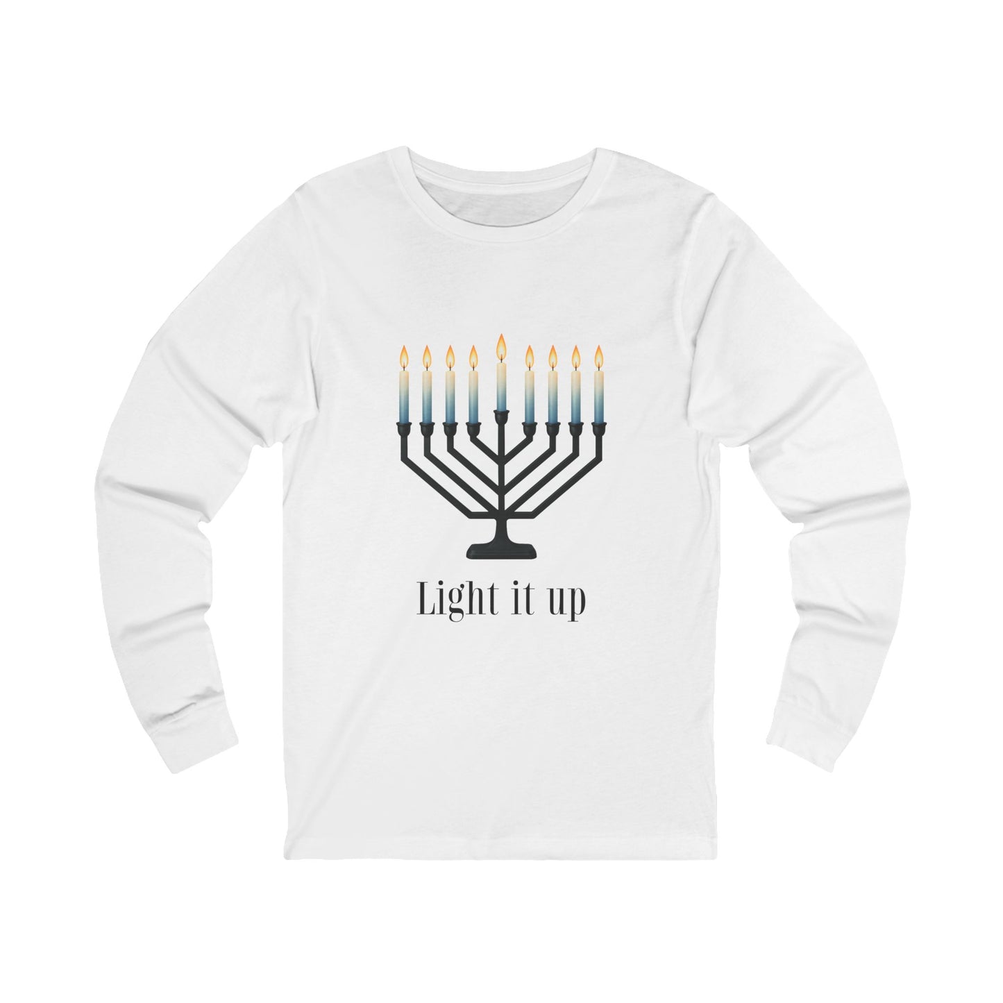 Light it Up Menorah Hanukkah Long Sleeve Tee (Unisex S-2XL)
