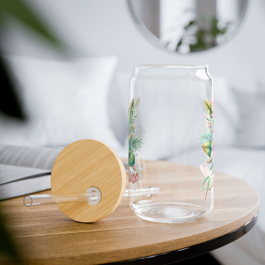 Tropical Paradise Sipper Glass with Bamboo Lid