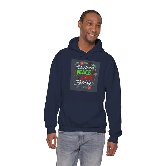 Peace, Love, and Holidays Festive Wreath Hoodie (Unisex S-5XL)