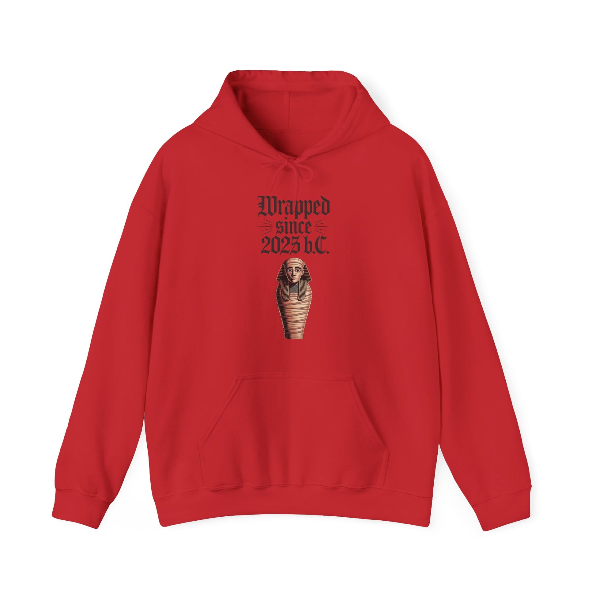 Vintage Pharaoh Hoodie – Wrapped since 2023 b.c. in vibrant red, unisex style for modern comfort and ancient vibes.