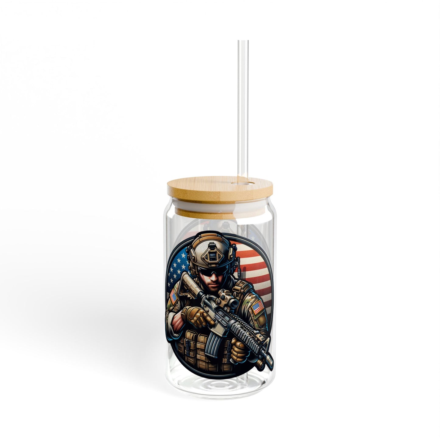 Military Patriotic Sipper Glass with Straw