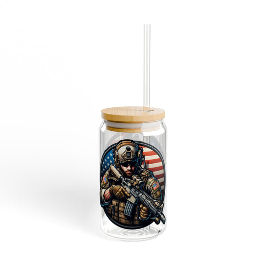 Military Patriotic Sipper Glass with Straw