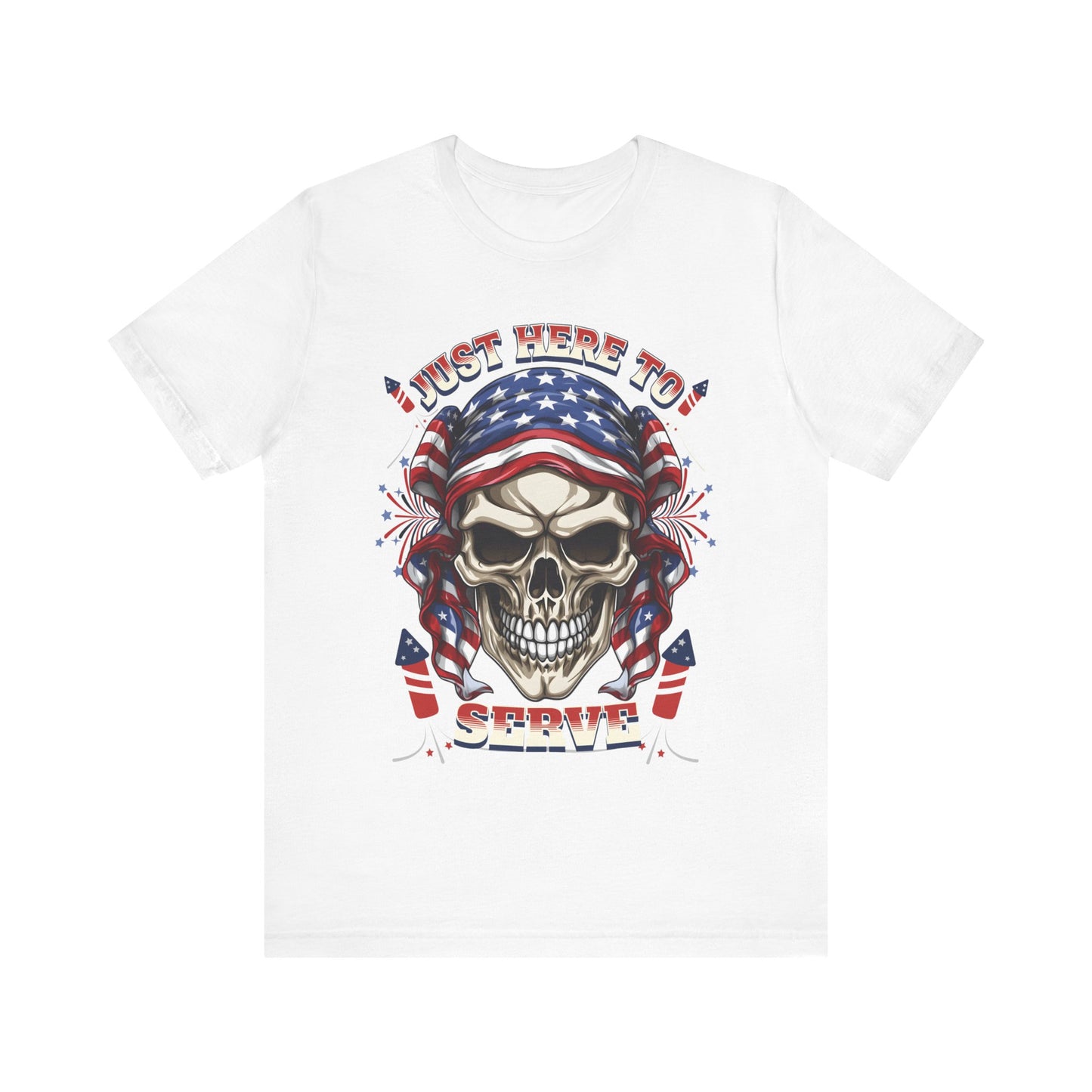 Here to Serve Patriotic Skull Graphic Tee